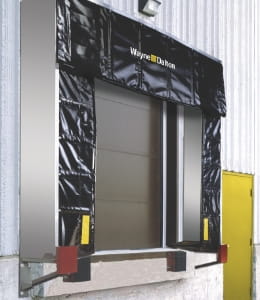 Dock shelter installed at a warehouse loading bay for weather protection.