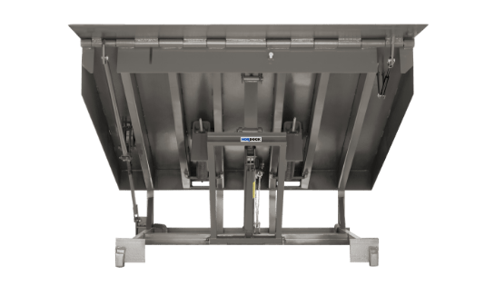Gray mechanical warehouse dock leveler