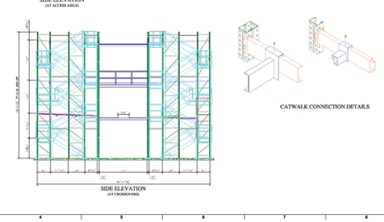 Close-up of a pick module engineering blueprint for a Central Ohio retailer systems project