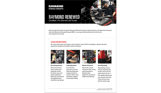 Raymond Storage Concepts Renewed & Used Forklift Sheet